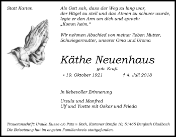 Anzeige von Käthe Neuenhaus von RB