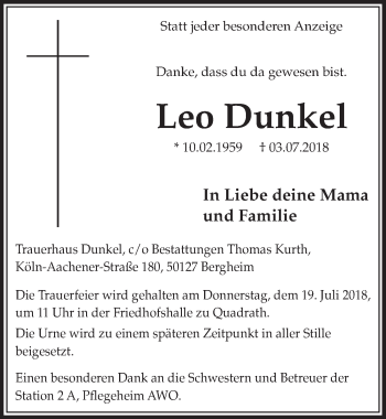 Anzeige von Leo Dunkel von  Sonntags-Post 
