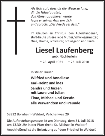 Anzeige von Liesel Laufenberg von  Schlossbote/Werbekurier 