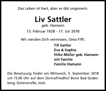 Anzeige von Liv Sattler von GS