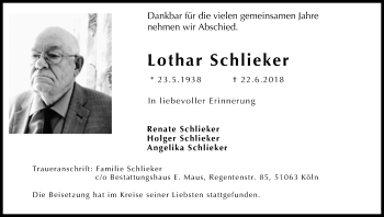 Anzeige von Lothar Schlieker von GS