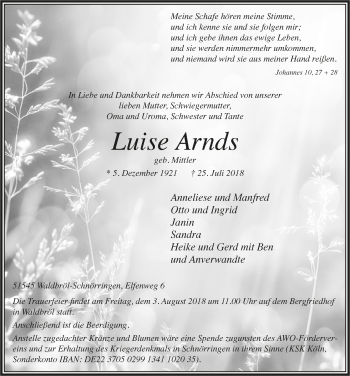 Anzeige von Luise Arnds von  Lokalanzeiger 