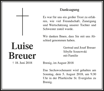 Anzeige von Luise Breuer von  Schaufenster/Blickpunkt 