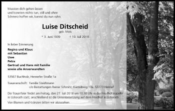Anzeige von Luise Ditscheid von Köln - Wir Trauern