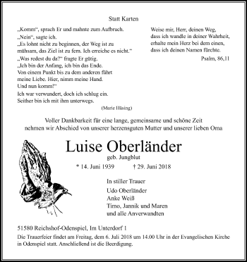 Anzeige von Luise Oberländer von OB
