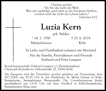 Anzeige von Luzia Kern von GS