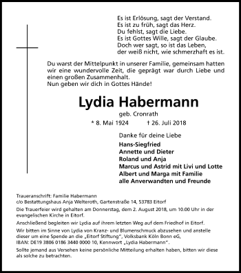 Anzeige von Lydia Habermann von HS