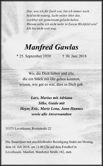 Anzeige von Manfred Gawlas von SLE