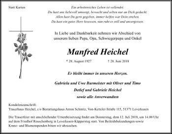 Anzeige von Manfred Heichel von SLE