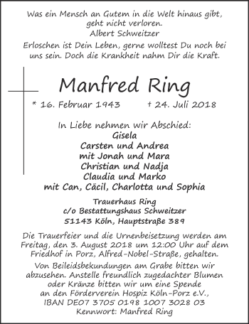 Anzeige von Manfred Ring von  Bergisches Handelsblatt 