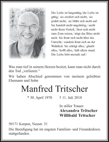 Anzeige von Manfred Tritscher von  Sonntags-Post 