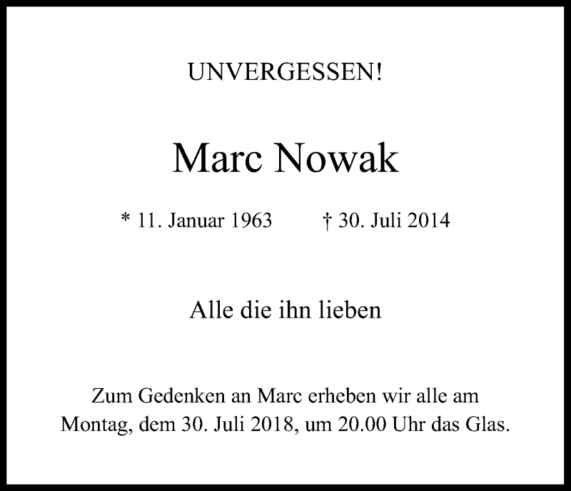  Traueranzeige für Marc Nowak vom 28.07.2018 aus GS