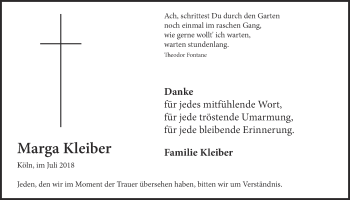Anzeige von Marga Kleiber von  Kölner Wochenspiegel 