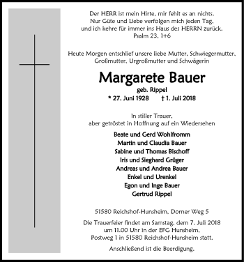 Anzeige von Margarete Bauer von  Anzeigen Echo 