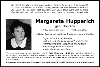 Anzeige von Margarete Hupperich von HS