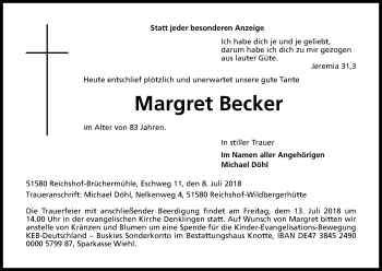 Anzeige von Margret Becker von OB