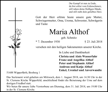 Anzeige von Maria Althof von RB