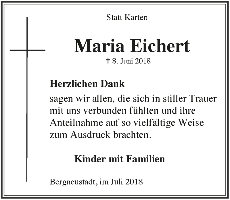  Traueranzeige für Maria Eichert vom 18.07.2018 aus  Anzeigen Echo 