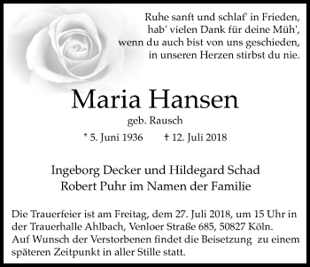 Anzeige von Maria Hansen von EXKB