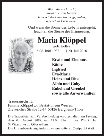 Anzeige von Maria Klöppel von  Werbepost 