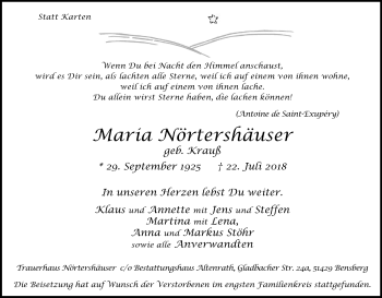 Anzeige von Maria Nörtershäuser von RB