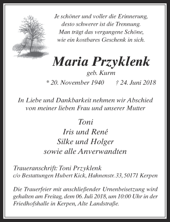 Anzeige von Maria Przyklenk von  Werbepost 