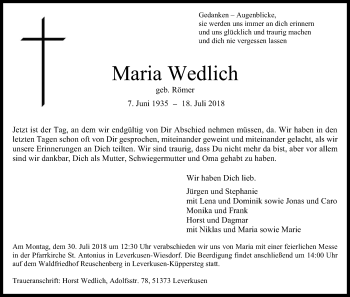 Anzeige von Maria Wedlich von SLE