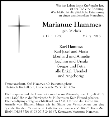 Anzeige von Marianne Hammes von GS