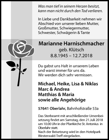 Anzeige von Marianne Harnischmacher von GS