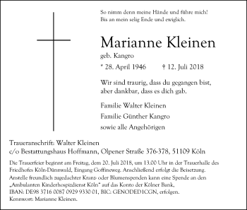 Anzeige von Marianne Kleinen von GS