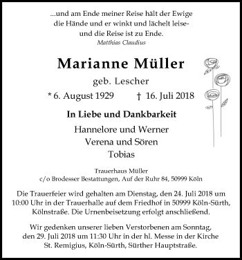 Anzeige von Marianne Müller von GS