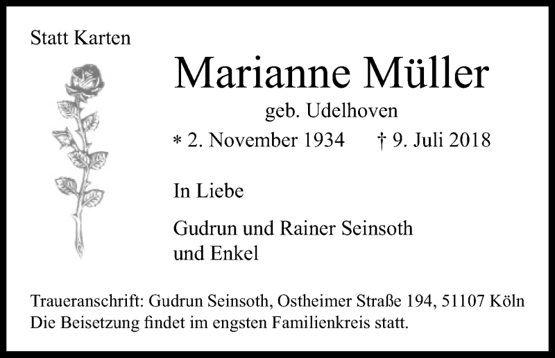  Traueranzeige für Marianne Müller vom 14.07.2018 aus EXKB