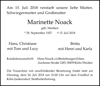 Anzeige von Marinette Noack von GS
