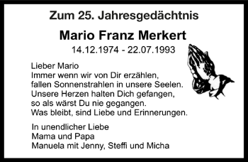 Anzeige von Mario Franz Merkert 