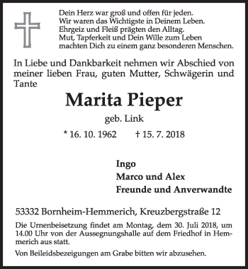 Anzeige von Marita Pieper von  Schaufenster/Blickpunkt  Schlossbote/Werbekurier 