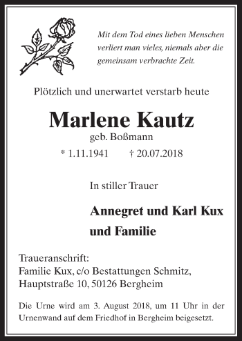 Anzeige von Marlene Kautz von  Werbepost 