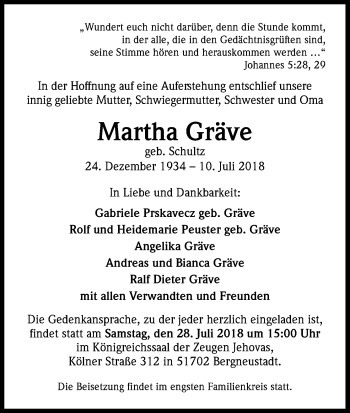 Anzeige von Martha Gräve von OB