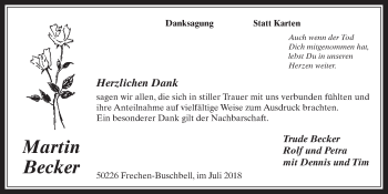 Anzeige von Martin Becker von  Wochenende 