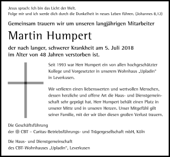 Anzeige von Martin Humpert von SLE
