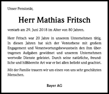 Anzeige von Mathias Fritsch von SLE