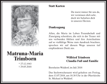 Anzeige von Matruna-Maria Trimborn von  Schlossbote/Werbekurier 