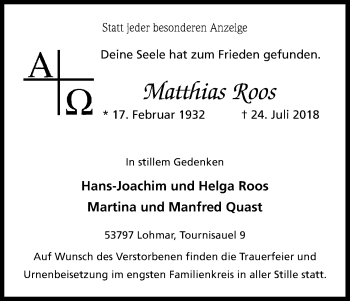 Anzeige von Matthias Roos von GS