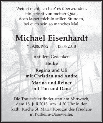 Anzeige von Michael Eisenhardt von  Sonntags-Post 