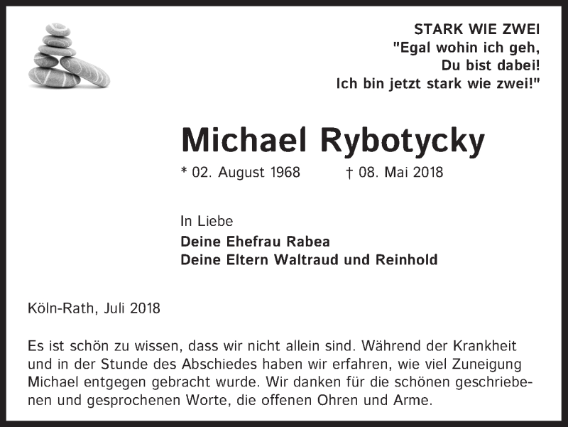  Traueranzeige für Michael Rybotycky vom 14.07.2018 aus GS