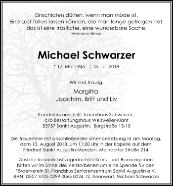 Anzeige von Michael Schwarzer von HS