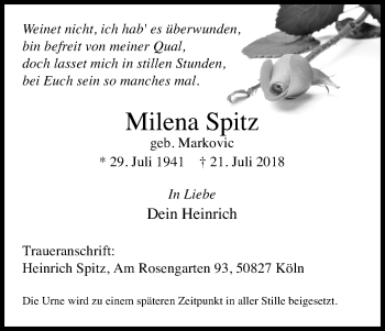 Anzeige von Milena Spitz von EXKB
