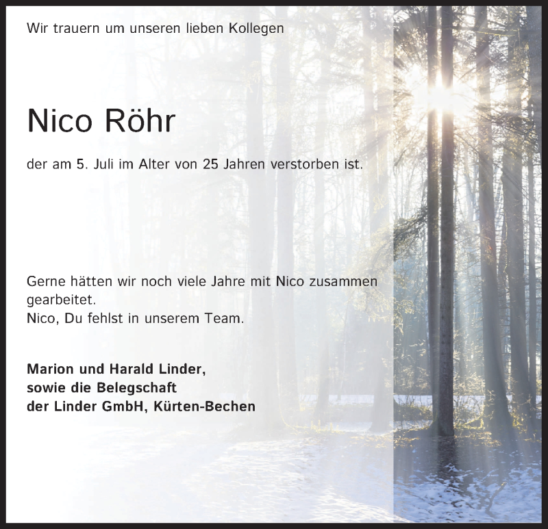  Traueranzeige für Nico Röhr vom 12.07.2018 aus OB