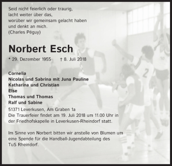 Anzeige von Norbert Esch von SLE
