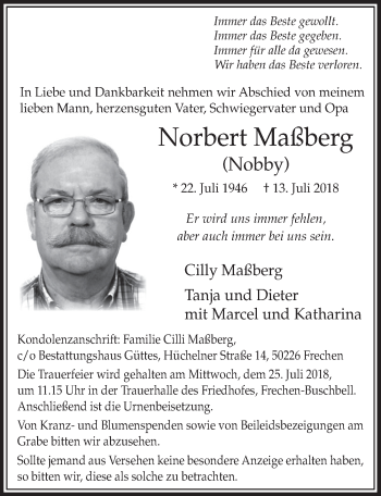 Anzeige von Norbert Maßberg von  Sonntags-Post 