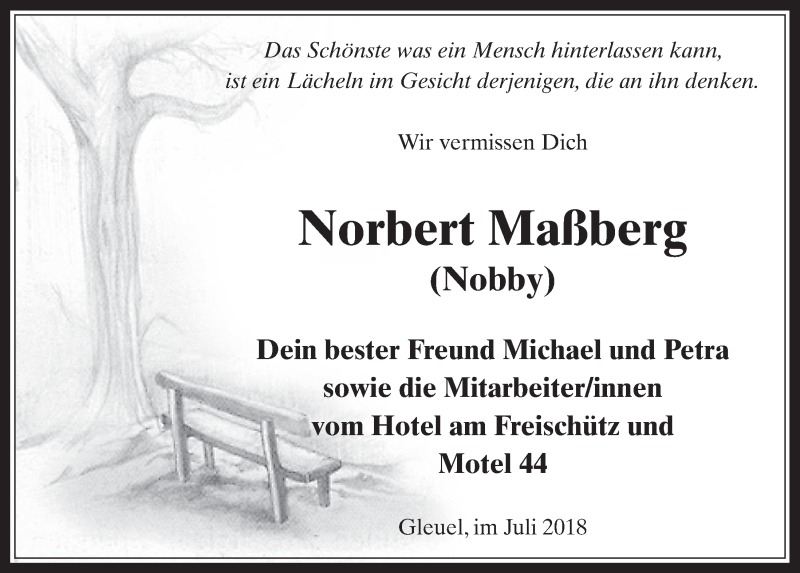  Traueranzeige für Norbert Maßberg vom 25.07.2018 aus  Wochenende 